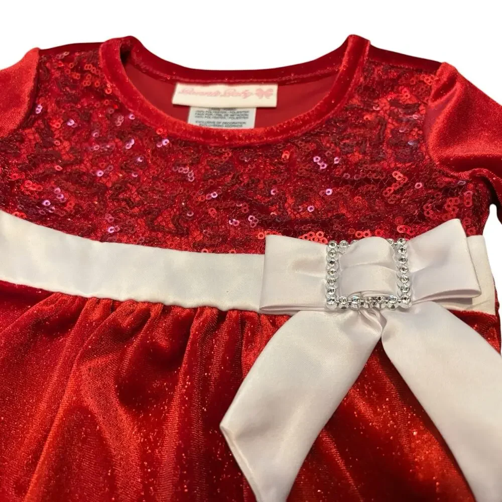 NWT Bonnie Baby 3-6M Girls Red Sequin Christmas Dress with Fur Trim